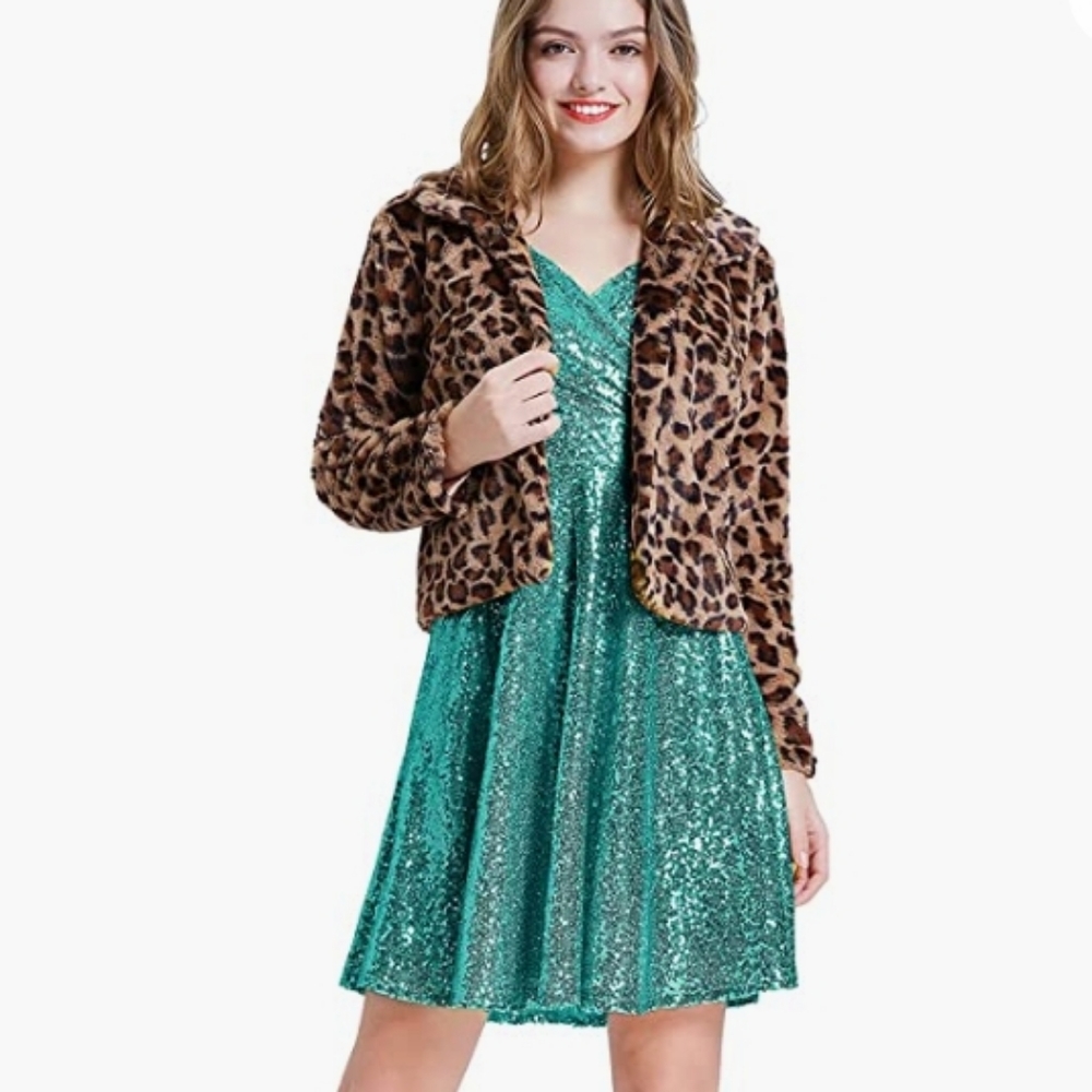 Women's 50s 60s Vintage Sequin V-Neck Green Dress - Picture 4 of 5